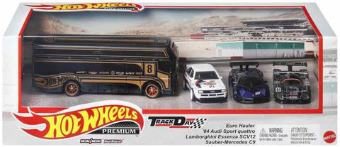 New 2023 Hot Wheels Euro Hauler Truck Collector Premium Diorama Display Box Set 4 Pack Track Day