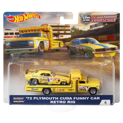 New 2018 Hot Wheels Team Transport Series '72 Plymouth Cuda Funny Car Retro Rig #4