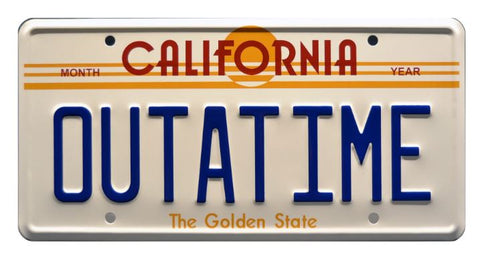 Back to the Future Delorean Time Machine Outatime Metal Stamped Replica Movie Prop Licence Plate