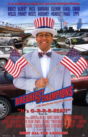 Breakfast of Champions Movie Poster 1999 27x40 Used Bruce Willis, Nick Nolte, Omar Epes, Albert Finney, Barbara Hershey, Glenne Headly Lucas Haas