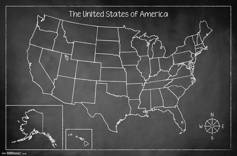 Chalk Map - USA Educational Poster 22x34 RP14747 UPC882663047475