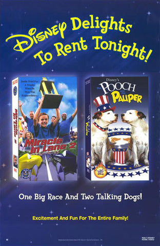 Disney Delights To Rent Tonight Miracle In Lane 2 & Pooch and Pauper Movie Poster 27x40 Used