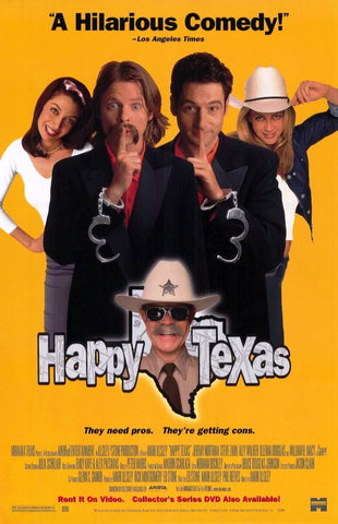 Happy Texas Movie Poster 27x40	 Used Tim Bagley, MC Gainey, Michael Hitchcock, Kiva Lawrence, Paul Dooley, Jeremy Northam, Mo Gaffney, Illeana Douglas, Ron Perlman, William H Macy, Scarlett Pomers, Steve Zahn, Rance Howard, Ally Walker, David Shackelford