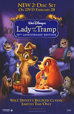 Lady and the Tramp 50th Anniversary Edition Movie Poster 27x40 Used Walt Disney