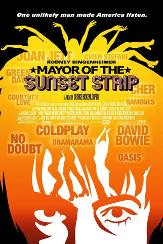 Mayor of the Sunset Strip Movie Poster 27x40 Used Elvis Presley, Tony Curtis, Davy Jones, Nancy Sinatra, Exene Cervenka, Peter Tork, Chris Martin, David Lee Roth, Lance Loud, Cher, Pete Townshend, Sarah Michelle Gellar