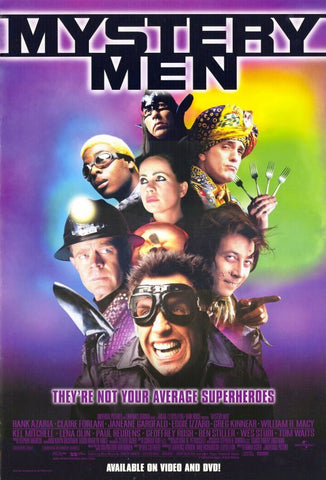 Mystery Men Movie Poster 27x40 Used Artie Lange, Nancye Ferguson, Mason Lucero, Corbin Bleu, Ungela Brockman, Stacey Travis, Louise Lasser, Lena Olin, Ricky Jay, Tom Waits, Emmy Laybourne, Shane Johnson