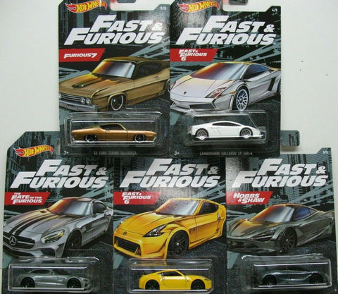 New 2020 Hot Wheels The Fast & The Furious Set 5 Cars Mercedes AMG Nissan 370Z Mclaren Lamborghini Gallardo Ford Torino Talladega
