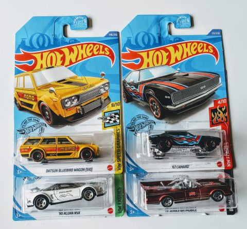 New 2020 Hot Wheels N Case Kroger Exclusive Set Of 4 Cars Acura Bluebird Camaro Batmobile