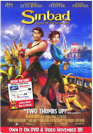 Sinbad Legend of the Seven Seas Movie Poster 27X40 Used Conrad Vernon, Jim Cummings, Brad Pitt, Adriano Giannini, Chris Miller, Joseph Fiennes, Timothy West, Dennis Haysbert, Michelle Pfeiffer, Catherine Zeta-Jones