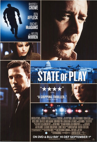 State of Play Movie Poster 27x40 Used Towanda Underdue, Russell Crowe, Jason Bateman, Michael Jace, Nat Benchley, Brianna Womick, Bruce Allen Dawson, Hash Patel, Paul Fahrenkopf, Viola Davis, Maria Thayer