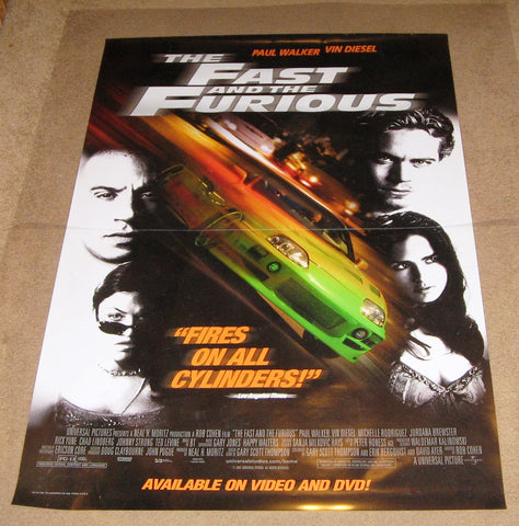 The Fast and The Furious Movie Poster 27x40 Used Rare Johnny Strong, Reggie Lee, Peter Navy Tuiasosopo, Vyto Ruginis, Adam Carrera, Chic Daniel, Rob Cohen, Paul Walker, Beau Holden, F Valentino Morales, Vin Diesel, Ja Rule, David Douglas, Ted Levine