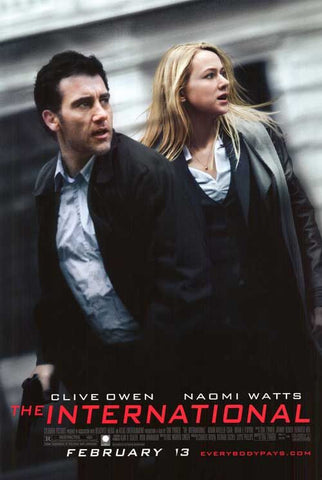 The International Movie Poster 27x40 Used Ricky Watson, Thomas Morris, George Aloi, Clive Owen, Takako Haywood, James Rebhorn, Axel Milberg, Ben Whishaw, Dino Conti, Tibor Feldman, Piet Paes, Loris Loddi