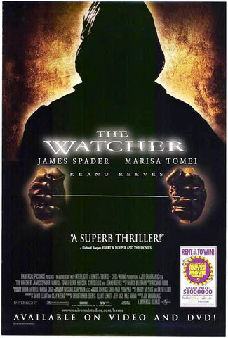 The Watcher Movie Poster 27x40 Used Keanu Reeves, James Spader, Rich Komenich, Michael Nicolosi, Jenny McShane, Marisa Tomei, Rebeca Arthur, Robert Cicchini, Joseph Sikora, Andrew Rothenberg