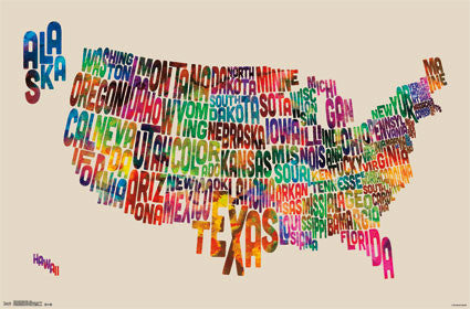 United States - Map Text 22x34 RP13479