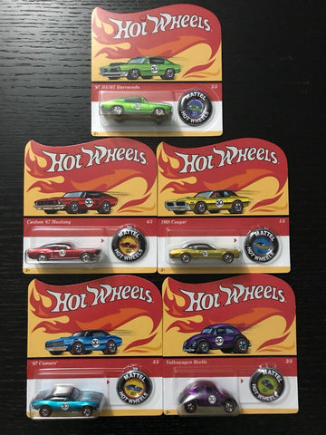New 2018 Hot Wheels Retro Button Red Line Set of 5 Cars