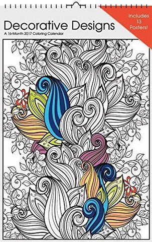 New Decorative Designs 16 Month 2017 Coloring Calendar 11x17 877010 UPC 057668877109