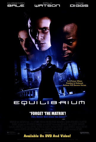 Equilibrium Movie Poster 27X40 Used John Keogh, Dennenesch Zoude, Mike Smith, Danny Lee Clark, Matthew Harbour, Christian Bale, Christian Kahrmann, William Fichtner, Emily Watson, Maria Pia Calzone