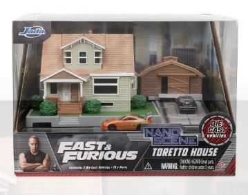 New 2022 Jada Fast & Furious Nano Scene Hollywood Rides Dom's House Display Diorama with 2 Vehicles The Fast and the Furious Toretto House