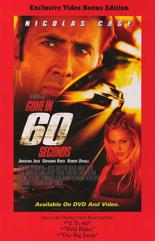 Gone In 60 Seconds 2000 Movie Poster 27x40 Used Nicolas Cage, Angelina Jolie, Master P