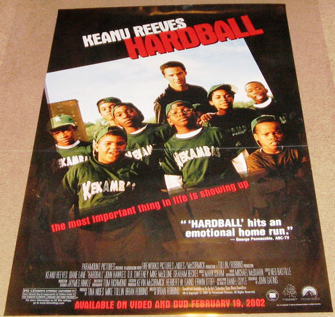 Hard Ball Movie Poster 27x40 Used Diane Lane, Graham Beckel, Keanu Reeves, Steve Abbott, Tom Milanovich, Mike McGlone, DB Sweeney, Andre Morgan, John Hawkes, Aaron Miller, Adam Tomei, Jacqueline Williams, Sammy Sosa, Mark Robert Ellis