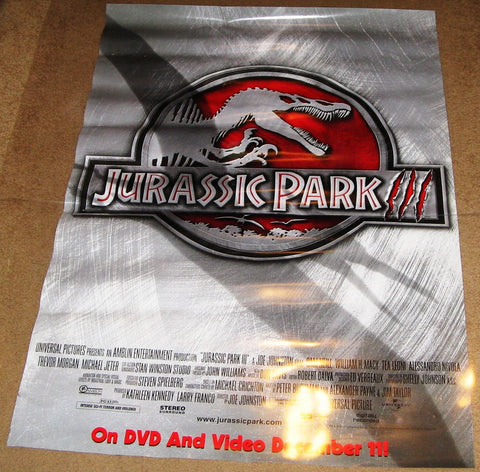 Jurassic Park 3 Movie Poster 27x40 Used Laura Dern, Frank Clem, William H Macy, Tea Leoni, Sarah Danielle Madison, Taylor Nichols, Linda Park, Julio Oscar Mechoso, John Diehl, Mark Harelik, Sam Neill, Michael Jeter