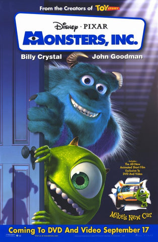 Monsters Inc 2001 Movie Poster 27x40 Used Disney Pixar