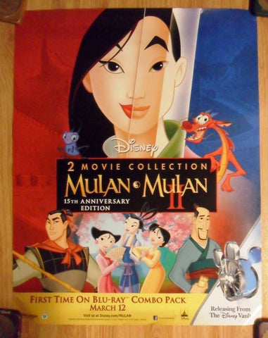 Mulan 15th Anniversary Edition & Mulan 2 Movie Poster 22x28 Used Walt Disney
