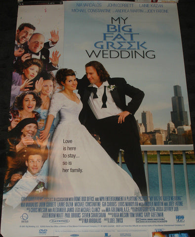 My Big Fat Greek Wedding Movie Poster 27x40 Used Joey Fatone, Ian Gomez, Bruce Gray, Michael Constantine, Nia Vardalos, Gerry Mendicino, Louis Mandylor, Maria Vacratsis, Lainie Kazan, Stavroula Logothettis