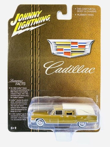 New 2020 Johnny Lightning 1966 Cadillac Hearse Auto World Hobby Exclusive Gold & Ivory