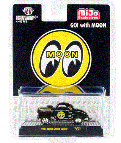 New 2022 M2 Machines 1941 Willys Coupe Gasser Black Mooneyes Mijo Exclusives Limited Edition of 4400 pieces Worldwide 1/64 Die-cast Models