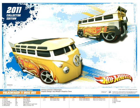 New 2011 Hot Wheels Collectors Edition Volkswagen T1 Drag Bus Specification Sheet