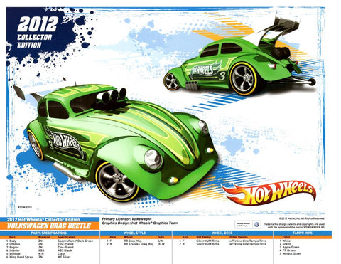 New 2012 Hot Wheels Collectors Edition Volkswagen Drag Beetle Specification Sheet