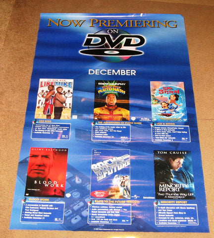 Now Premiering on DVD December 2002 Poster 24x36 Used Lilo and Stitch, Pluto Nash, Minority Report, Blood Work, Back to The Future, Like Mike
