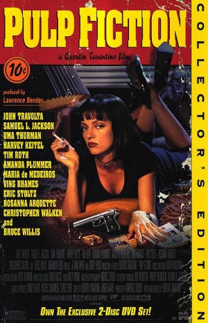 Pulp Fiction 1994 Movie Poster 27x40 Used Collectors Edition Rare Quentin Tarantino Film, Uma Thurman, Bruce Willis, Eric Stoltz, Christopher Walken