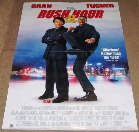 Rush Hour 2 Movie Poster 27x40 Used Jackie Chan, Lina So, Michael A Tessiero, Michael Chow, Saul Rubinek, Melissa Biggs, Tom Sean Foley, Kenneth Tsang, Constance Hsu, Harris Yulin, William Tuen, Gelbert Coloma, Don Cheadle, Chris Tucker