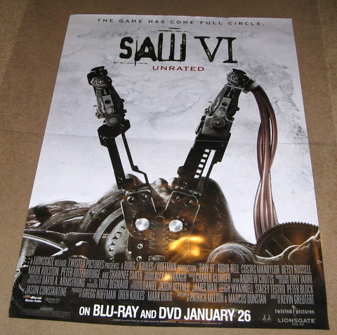 Saw VI (Saw 6) Movie Poster 27x40 Used Jon Mack, Darius McCrary, Angus Macfadyen, Vickie Papavs, Athena Karkanis, Betsy Russell, Shawnee Smith, Shauna MacDonald, Bahar Soomekh, Marty Moreau, John Watson