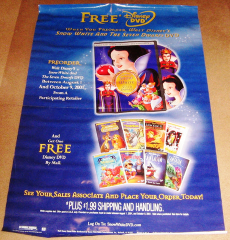 Snow White and the Seven Dwarfs DVD Poster 27x40 RP0000 Used Disney Billy Gilbert, Eddie Collins, Moroni Olsen, James MacDonald, Otis Harlan, Adriana Caselotti, Pinto Colvig, Lucille La Verne, Roy Atwell, Hall Johnson Choir, Scotty Mattraw