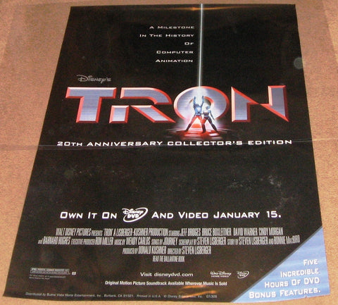 Tron 20th Anniversary Collector’s Edition Movie Poster 27x40 Used Disney Gerald Berns, Michael Dudikoff, Jeff Bridges, Barnard Hughes, Peter Jurasik, Dan Shor, Jackson Bostwick, Erik Cord, Craig Chudy, Charlie Picerni, Loyd Catlett, Bruce Boxleitner