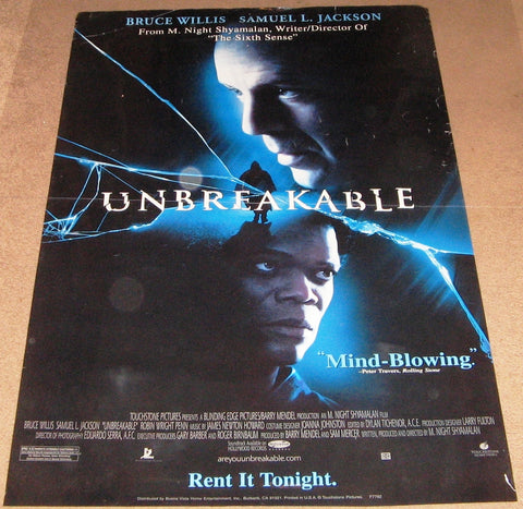 Unbreakable Movie Poster 27x40 Used Bruce Willis, Leslie Stefanson, Michael Kelly, Spencer Treat Clark, Samuel L Jackson, Rick Kain, Chrismandu, Simms Thomas, Chance Kelly, Bob Bowersox, Robert Randolph Caton, Damian Young, Jonathan Sachar, James Handy