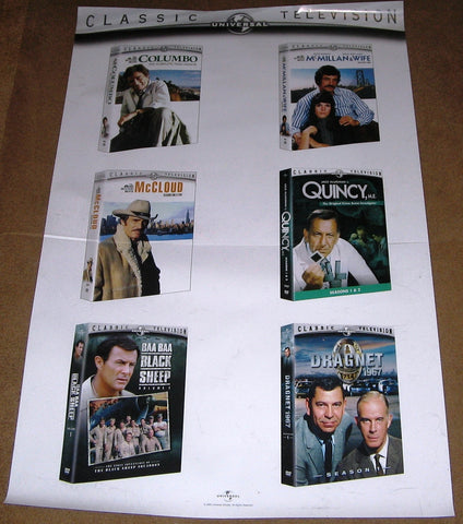 Universal Classic TV Series Movie DVD Poster 27x40 Used  Quincy, Dragnet, Columbo, McMillan and Wife, McCloud, Baa Baa Black Sheep