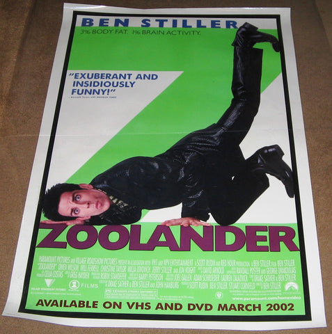 Zoolander Movie Poster 27x40 Used Ben Stiller, Veronica Webb, Stephen Dorff, Garry Shandling, Gavin Rossdale, Randall Slavin, Svetlana, David Bowie, Irina Pantaeva, Mauricio Sanchez, Winona Ryder, Fred Durst